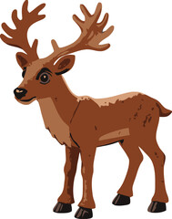 Brown cartoon reindeer standing on white background