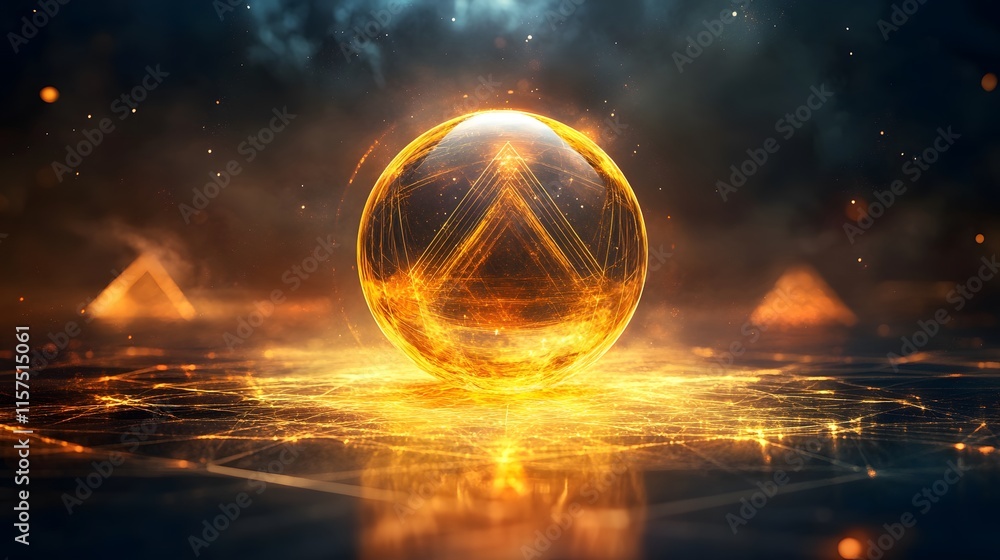 Aufkleber illuminating energy sphere digital realm 3d render abstract environment dynamic viewpoint conceptual