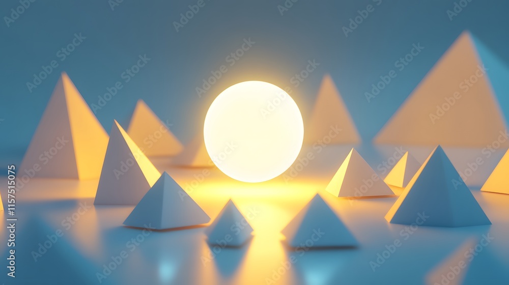 Aufkleber illuminated geometric shapes with soft light modern studio creative artwork minimalist environment c