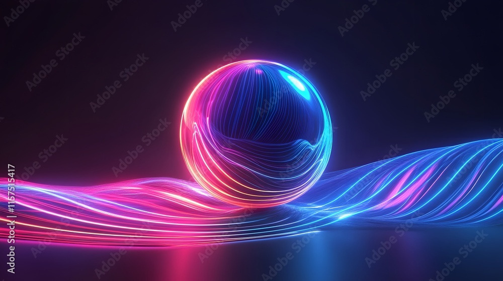 Aufkleber dynamic light trails and sphere abstract studio digital art modern environment close-up view futuris