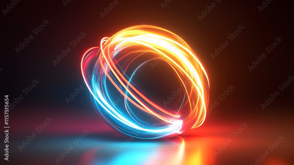 Poster dynamic light trails create a vivid energy sphere in a dark studio environment abstract digital art 