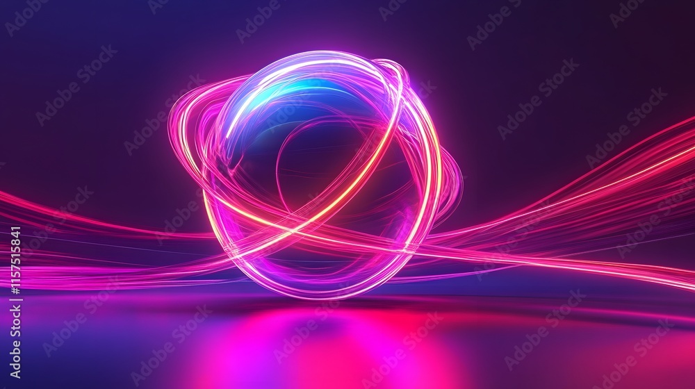 Poster dynamic light trails surrounding a vibrant sphere digital art abstract futuristic studio view visual
