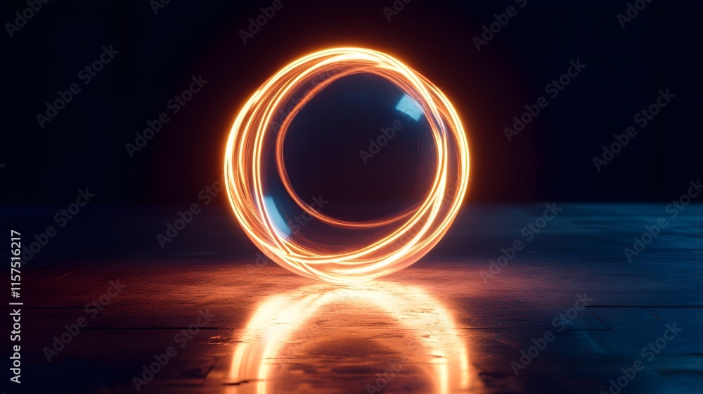 Poster dynamic light trails from a glowing orb dark studio digital art modern environment close-up visual e