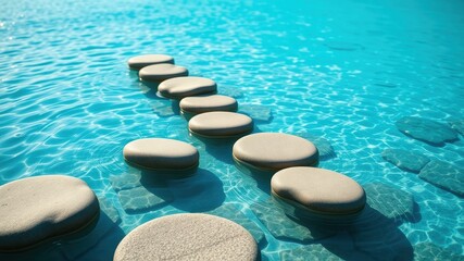 Serene Stepping Stones Across a Tranquil Pool of Aqua Water