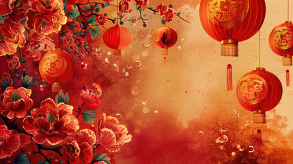 Chinese New Year celebration, traditional festive theme, vibrant colors, rich red and gold details, detailed cultural elements, high-resolution illustration