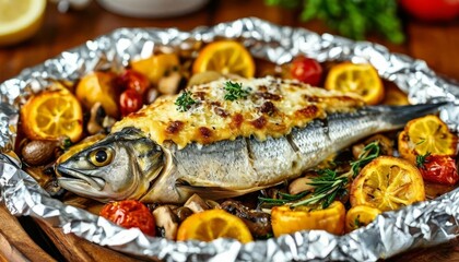 The barramundi baked in foil