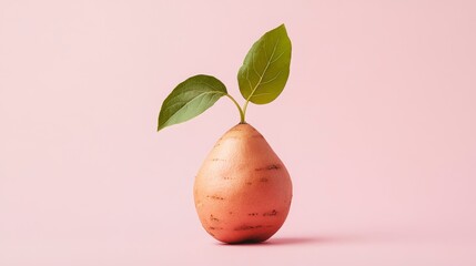Sprouting Sweet Potato on Pink Background - Minimalist Food Still Life