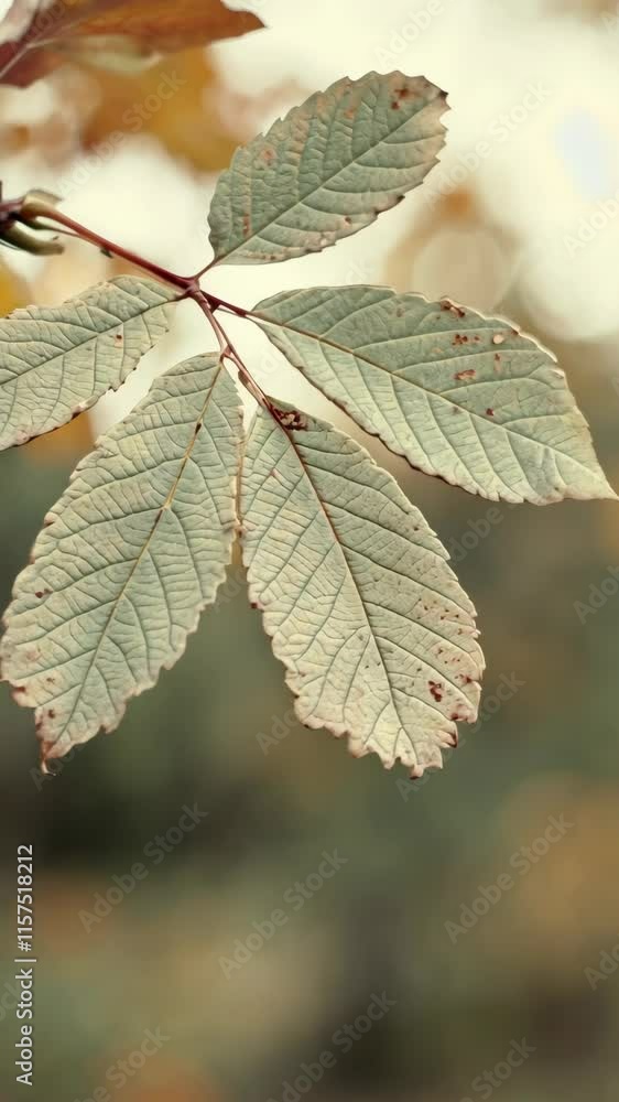 Poster close-up of autumn leaves showcasing intricate textures and colors in a natural setting during fall 
