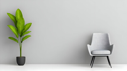 Modern Room 3D Illustration Grey Chair Plant