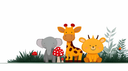 Naklejka premium Cute Cartoon Safari Animals Illustration
