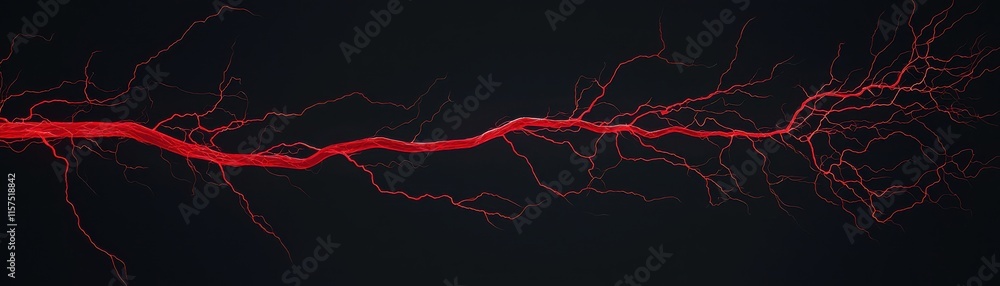 Poster abstract red lightning bolt on dark background for dynamic visuals.