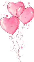 Three Pink Heart Shaped Balloons Floating in Air