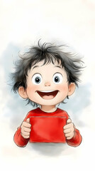 Joyful Child Illustration Red Card