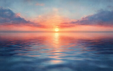 Fototapeta premium Serene Sunset Over Calm Ocean Waters: A Breathtaking View of Nature's Tranquility