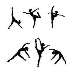 Silhouettes of ballet dancer and gymnast vector art illustration