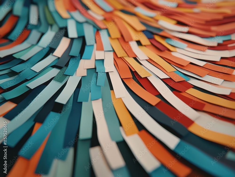 Poster abstract colorful paper strips creating a vibrant artistic texture.
