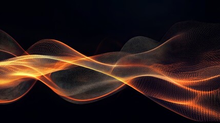Fototapeta premium Abstract background with flowing orange waves on black.