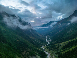 Mountains in the clouds. Low clouds in the North Caucasus mountains