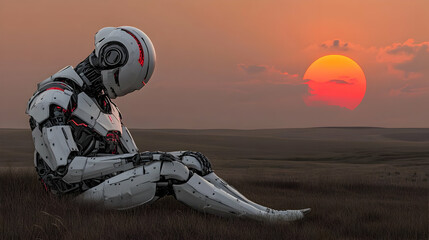 Sunset Robot Illustration