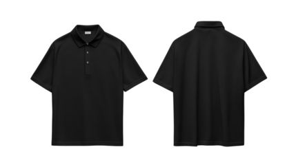 Blank black polo t-shirt mockup. Front and backview on transparent background