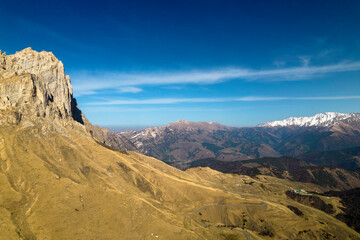 Beautiful aerial view of the mountain gorge. Landscape and nature of the North Caucasus