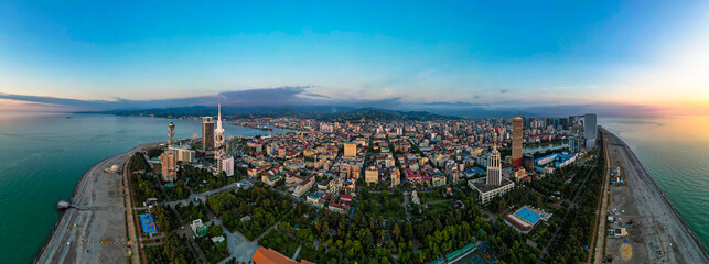 Beautiful aerial view of the embankment in the city of Batumi, Georgia
