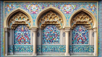 Obraz premium Colorful Mosaic Architectural Detail with Triple Arches