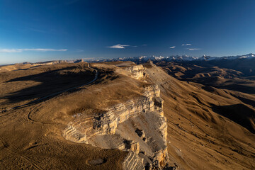 Beautiful aerial view of a mountain plateau with high cliffs. Landscape and nature of the North...