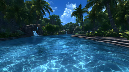 Fototapeta premium Tranquil Tropical Pool 3D Render