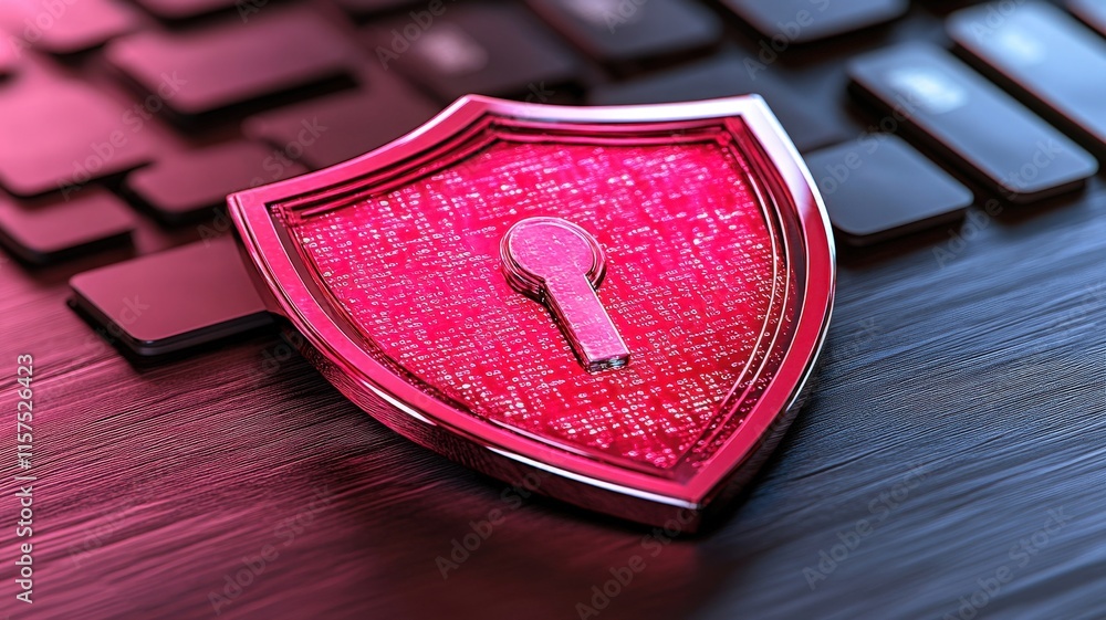 Aufkleber a stylized shield with a keyhole symbolizes digital security, placed on a dark keyboard, representin