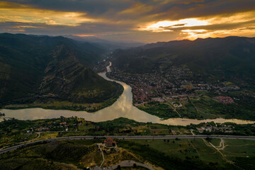 Jvari Temple overlooking the confluence of the Aragvi and Mtkvari rivers in Georgia