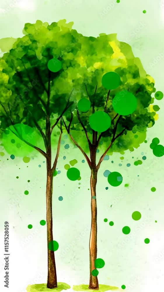 Poster lush green trees with bright leaves and playful splashes of color in a serene natural setting
