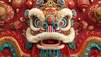 Fototapeta premium Chinese New Year poster, traditional festive theme, vibrant colors, rich red and gold details, detailed cultural elements, high-resolution illustration