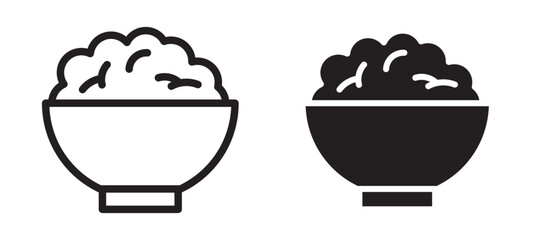 Bowl rice icons in black line and filled versions