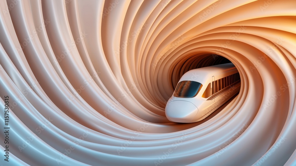 Poster a sleek train emerges from a swirling tunnel, blending elements of motion and design in an imaginati