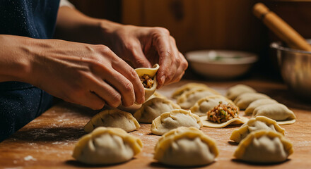 Hands Making Delicious Homemade Dumplings Asian Food Cooking