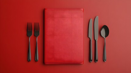 Red Menu with Black Cutlery Setting