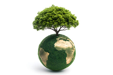 Green tree on Earth globe representing sustainability, environmental care, eco-friendly living, conservation, and the balance between nature and our planet