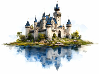 Fototapeta premium Fairytale Castle Watercolor Illustration