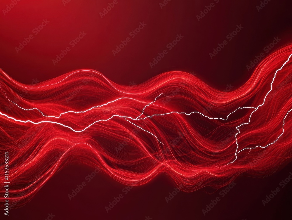 Aufkleber dynamic red abstract light waves with striking lightning details.