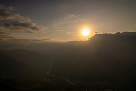 Beautiful view of the sunset in the mountains