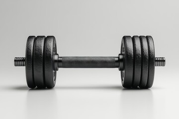 Fototapeta premium A sleek barbell placed against a clean white background. A minimalist and modern representation of fitness and strength. Perfect for gym and sports-themed visuals