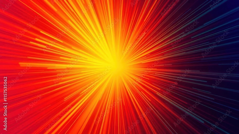 Poster vibrant abstract burst of light with radiating lines in warm colors of red, orange, and yellow creat