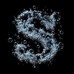 Obraz premium Sparkling Bubbles Forming the Letter S in Flowing Water on Black Background