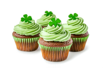Delicious cupcakes for St. Patrick's Day isolated on white background