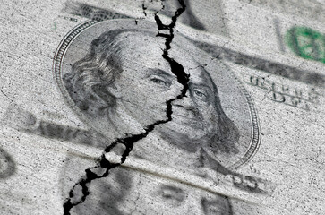 American Dollars Torn or Ripped Failing Economy Failed Investments