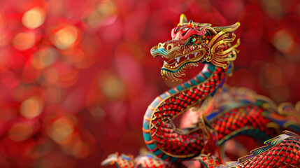 Chinese New Year snake figurines, traditional festive theme, vibrant colors, rich red and gold details, detailed cultural elements, high-resolution illustration