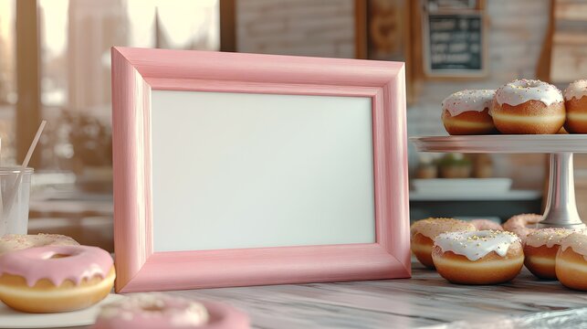 Pink Frame Mockup with Delicious Donuts Displayed