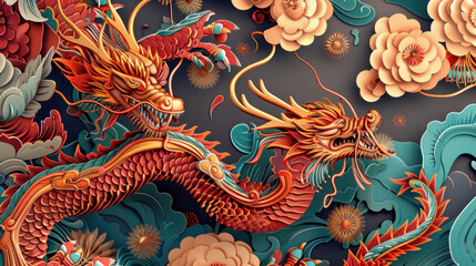 Chinese New Year snake paper cuttings, traditional festive theme, vibrant colors, rich red and gold details, detailed cultural elements, high-resolution illustration