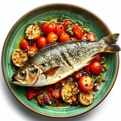 Baramundi, on a green plate